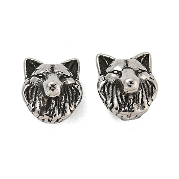 Animal 304 Stainless Steel Beads, Antique Silver, Wolf, 11x9x8.5mm, Hole: 1.6mm
