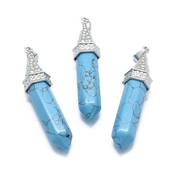 Synthetic Turquoise Pointed Pendants, with Alloy Findings, Bullet, Platinum, 61x14.5x12.5mm, Hole: 3.5x
7.5mm