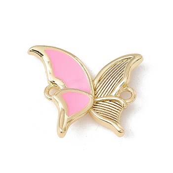 Brass Enamel Connector Charms, Cadmium Free & Lead Free, Butterfly, Real 18K Gold Plated, Pearl Pink, 17x20x4mm, Hole: 1.6mm