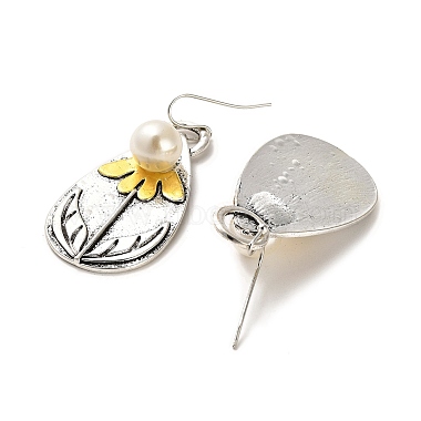 boucles d'oreilles pendantes en forme de larme avec fleur en plastique imitation perle(EJEW-G370-03AS)-2