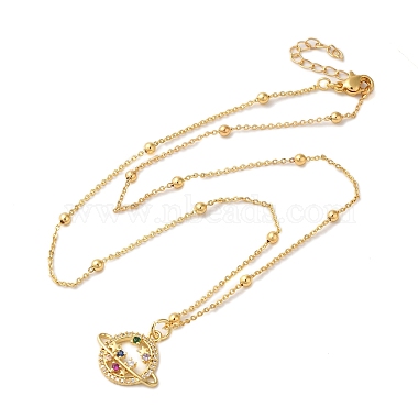 Brass Pave Cubic Zirconia Planet Pendant Necklaces for Women(NJEW-S429-02G-01)-2