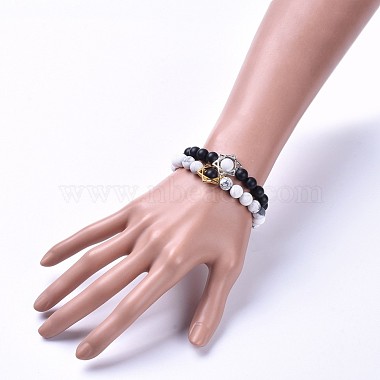 Natural Black Agate Bead and Natural Howlite Bead Stretch Bracelet Sets(BJEW-JB04298-04)-4
