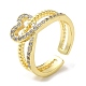 Heart Brass Micro Pave Cubic Zirconia Open Cuff Ring for Women(RJEW-F154-03G-B)-1