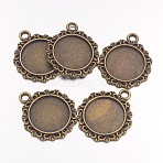 Vintage Tibetan Style Alloy Pendant Cabochon Bezel Settings, Cadmium Free & Nickel Free & Lead Free, Antique Bronze, Flat Round Tray: 18mm, 30x25x2mm, Hole: 3mm(X-TIBEP-M018-138AB-NF)