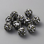 Round with Leopard Print Pattern Food Grade Silicone Focal Beads, DIY Nursing Necklaces Making, Light Khaki, 15mm, Hole: 2.5mm(SIL-WH0009-08B)
