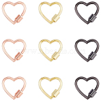 9Pcs 3 Colors Alloy Screw Carabiner Lock Charms, for Necklaces Making, Heart, Mixed Color, 21.5x23x2.5~6mm, 3pcs/color(FIND-DC0005-63)