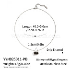 Minimalist 304 Stainless Steel Black Enamel Rectangle Pendant Necklaces for Women, Stainless Steel Color, 15.94 inch(40.5cm)(BF7905-3)