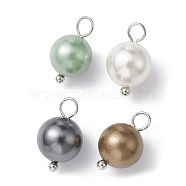 Shell Pearl Dyed Round Charms, with Platinum Plated Brass Loops, Mixed Color, 14x8mm, Hole: 2.8mm(PALLOY-JF02245-01)