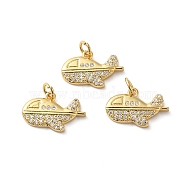 Rack Plating Brass Pave Cubic Zirconia Pendants, with Jump Ring, Lead Free & Cadmium Free, Real 18K Gold Plated, Long-Lasting Plated, Airplane Charm, Clear, 12x18x2.5mm, Hole: 3.4mm(KK-O142-29G)