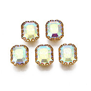 Sew on Rhinestone, Opaque Glass Rhinestones, with Iron Prong Settings, AB Color Plated, Faceted, Rectangle, AB Color Plated, 10.5x8.5x5mm, Hole: 0.9mm(RGLA-S030-21-D01)