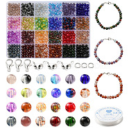 DIY Stretch Bracelet Necklace Making Kit, Including Glass Round Beads, Elastic Thread, Alloy Clasps, Mixed Color, 810Pcs/set(DIY-FS0004-55)