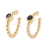 Brass Micro Pave Cubic Zirconia Cuff Earrings, Long-Lasting Plated, Real 18K Gold Plated, Black, 12x11.5x2~3mm(EJEW-H109-01G-G)