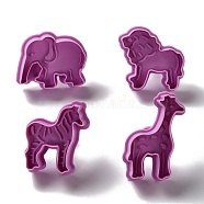 Animal Themed PET Plastic Cookie Cutters, with Iron Press Handle, Elephant, Lion, Giraffe & Horse, Old Rose, 47~65x45~56x18mm, 4pcs/set(DIY-K056-13)