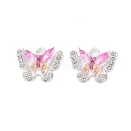 Rack Plating Alloy Pendants, with Rhinestone and Resin, Butterfly, Magenta, 14x17x5mm, Hole: 2mm(FIND-C062-04S-06)