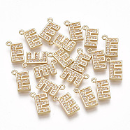 Brass Cubic Zirconia Charms, Letter, Clear, Real 18K Gold Plated, Letter.E, 10x6.5x1.5mm, Hole: 1mm(KK-S348-330E)