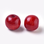 Dyed Natural Wood Beads, Round, Lead Free, Red, 20x18mm, Hole: 4.5mm, about 400pcs/1000g(WOOD-Q006-20mm-01-LF)