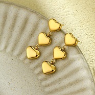 304 Stainless Steel Stud Earrings, Golden, Heart, 36x11mm(EJEW-S226-10G-01)