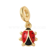 Rack Plating Brass FireBrick Enamel European Dangle Charms, Ladybug Large Hole Pendants, Cadmium Free & Lead Free, Long-Lasting Plated, Real 18K Gold Plated, 23mm, Hole: 5mm(KK-P279-39G)