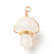 Natural Rose Quartz Pendants, with Real 18K Gold Plated Eco-Friendly Copper Wire Wrapped, Mushroom, 28~32x16~17x16~17mm, Hole: 3mm(PALLOY-JF01134-01)
