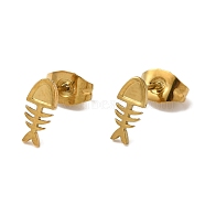 Ion Plating(IP) 304 Stainless Steel Stud Earrings for Women, Fish Bone, Real 18K Gold Plated, 9x4.5mm(EJEW-Z066-09G)