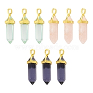 3Pcs 3 Colors Glass Pointed Pendants, with Alloy Finding, Golden, Bullet, Mixed Color, 37~40x12.5x10mm, Hole: 3x4.5mm, 1pcs/color(GLAA-FS0001-03)