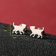 Non-Tarnish Stainless Steel Stud Earrings, Cat Shape, Stainless Steel Color, 8x11mm(PW-WG95520-18)