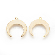 Brass Pendants, Double Horn/Crescent Moon Pendant, Nickel Free, Real 18K Gold Plated, 18.5x17.5x1mm, Hole: 1mm(X-KK-Q735-14)