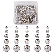 Pet Round 304 Stainless Steel Beads, for Jewelry Craft Making, Stainless Steel Color, 3~8x3~7.5mm, Hole: 1~3mm, 1000pcs/box(STAS-MP0001-01P)
