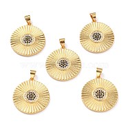 Brass Micro Pave Cubic Zirconia Pendants, Long-Lasting Plated, Flat Round, Colorful, Real 18K Gold Plated, 24x22x2mm, Hole: 4x3.5mm(ZIRC-L100-054G)