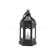 Lantern Shape European Candlestick, Moroccan Festival Decoration Retro Plastic Wind Lamp, Black, 12.5x6.5cm(PW-WG69755-01)