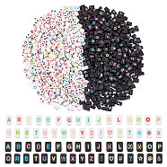 AHADEMAKER 1000Pcs 2 Colors Opaque Black Acrylic Multi-Strand Links, Trapezoid with Random Mixed Letter, Mixed Color, 8x5x4mm, Hole: 1.6mm, 500pcs/color(MACR-GA0001-03)