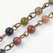 Natural Indian Agate Handmade Beaded Chains, Unwelded, with Iron Eye Pin, 39.37 inch, 1m/strand(AJEW-JB00377-01)