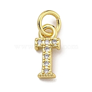 Initial Letter Brass with Cubic Zirconia Charms, Real 18K Gold Plated, Long-Lasting Plated, Lead Free & Cadmium Free, Letter T, 10.5x4.5x1.5mm, ring: 5x1mm, inner diameter: 3mm(KK-Q814-26T-G)