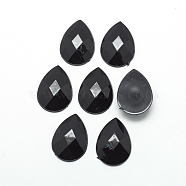 Acrylic Rhinestone Flat Back Cabochons, Faceted, Bottom Silver Plated, teardrop, Black, 14x10x3.5mm(GACR-Q010-10x14-14)