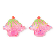 Resin Cabochons, Cake, with Glitter Sequins, Imitation Food, Cake, Hot Pink, 21x23x6mm(X-CRES-N024-19)
