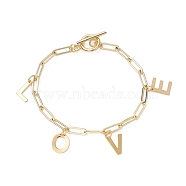 Word Love 304 Stainless Steel Charm Bracelets, with Paperclip Chains, Real 18K Gold Plated, 7-1/2 inch(19cm)(BJEW-JB09842)