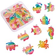 27Pcs 9 Styles Ocean Theme Transparent Resin Pendants, with Glitter Powder and Platinum Tone Iron Loops, Sea Animal Charm, Colorful, 25.5~34x18~30x8~10mm, Hole: 2mm, 3pcs/style(RESI-SZ0001-88)