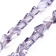 Transparent Electroplate Glass Beads Strands, Pearl Luster Plated, Nuggets, Lilac, 6.5~16.5x5.5~11.5x3.5~9.5mm, Hole: 1.2mm, about 61~70pcs/strand, 20.47~23.23 inch(52cm~59cm)(EGLA-T024-01B-04)