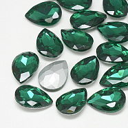 Pointed Back Glass Rhinestone Cabochons, Back Plated, Faceted, teardrop, Med.Emerald, 10x7x4mm(RGLA-T081-7x10mm-15)