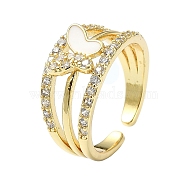 Rack Plating Real 18K Gold Plated Brass Rings, with Cubic Zirconia and Enamel, Long-Lasting Plated, Lead Free & Cadmium Free, Butterfly, White, Inner Diameter: 17mm(RJEW-B054-01G-02)