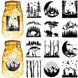 PVC Lamp Film for DIY Colorful Light Hanging Lamp Frosted Glass Jar, Forest, 100x90mm, 12 style, 1pc/style, 12pcs/set(DIY-WH0505-013)