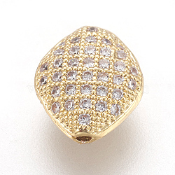 Brass Micro Pave Cubic Zirconia Beads, Rhombus, Clear, Golden, 10x8x4mm, Hole: 0.8mm(KK-O112-12G)