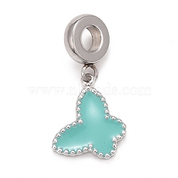 304 Stainless Steel European Dangle Charms, Large Hole Pendants, with Enamel, Stainless Steel Color, Butterfly, Turquoise, 26mm, Hole: 4.5mm, Butterfly: 15.5x13x2mm(STAS-I194-14B)