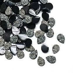 Druzy Resin Cabochons, teardrop, Black, 14x10x3mm(X-CRES-S043-14x10mm-7)