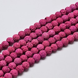 Natural Lava Rock Round Bead Strands, Dyed, Medium Violet Red, 8mm, Hole: 1mm, about 50pcs/strand, 15.7 inch(G-I124-8mm-05)