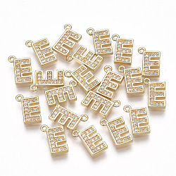 Brass Cubic Zirconia Charms, Letter, Clear, Real 18K Gold Plated, Letter.E, 10x6.5x1.5mm, Hole: 1mm(KK-S348-330E)