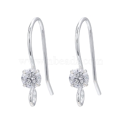925 Sterling Silver Earring Hooks, with Rhinestone, Silver, 13x16mm, Hole: 1.5mm, Pin: 0.5mm(STER-S002-52)