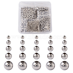 Pet Round 304 Stainless Steel Beads, for Jewelry Craft Making, Stainless Steel Color, 3~8x3~7.5mm, Hole: 1~3mm, 1000pcs/box(STAS-MP0001-01P)