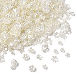 Pearlized ABS Plastic Beads, Flower, White, 5.5~10.5x5~10x2~4.5mm, Hole: 1.2~1.4mm(KY-G032-02B)
