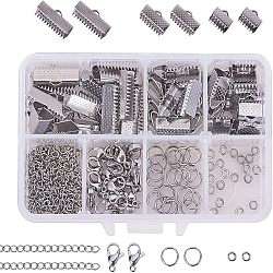 DIY End Chains Making, with 304 Stainless Steel Ribbon Ends, End Chains, Jump Ring, Lobster Claw Clasps, Stainless Steel Color, 110x70x30mm(STAS-UN0001-20P)